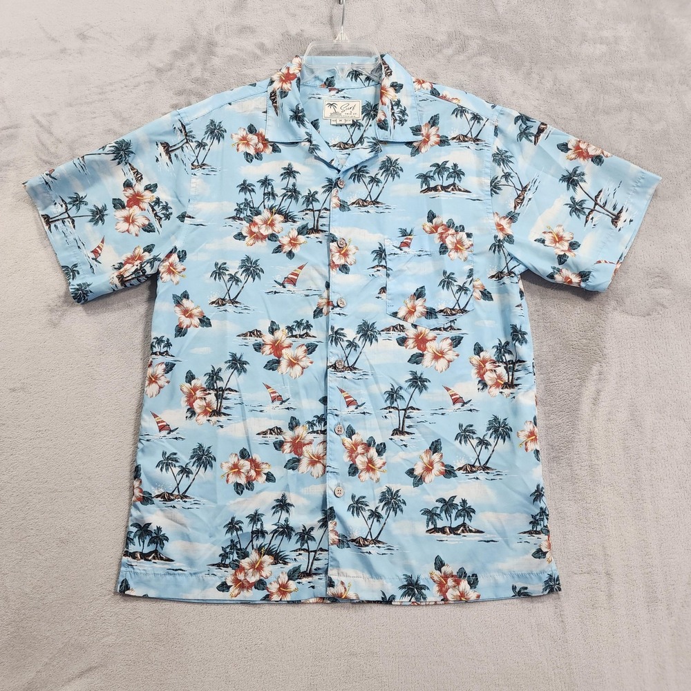 Surf & Swim Co Shirt Mens M Blue Beach Hawaiian Tropical Floral Button Front